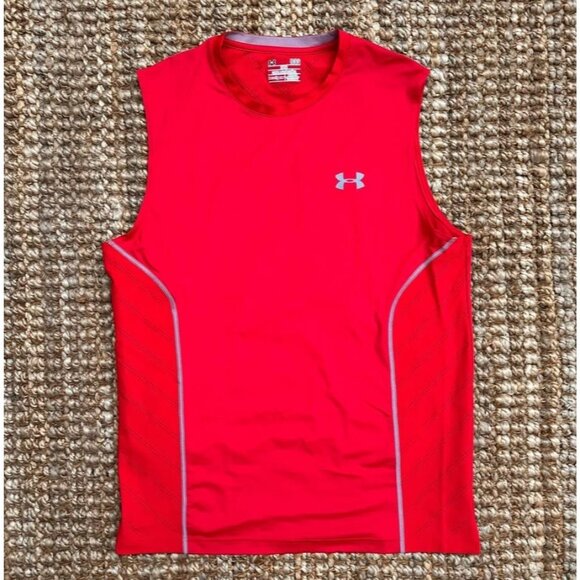 Under Armour Men's HeatGear Sleeveless Tank Fitted Shirt Red UA Large - Picture 1 of 8